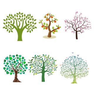 绿红另类风格春天绿树树木元素插画