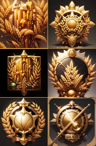金色徽章麦穗丰收勋章效果图素材集合