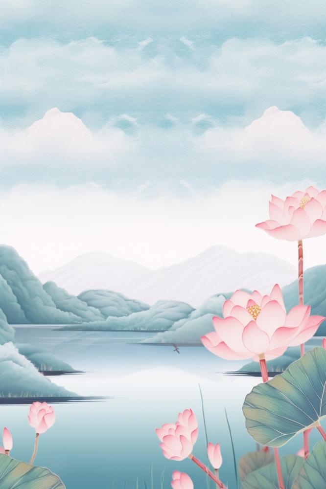 水墨山水风景国风荷花背景