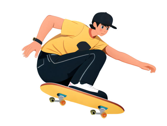 卡通手绘滑板男孩