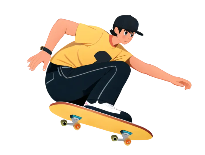 卡通手绘滑板男孩