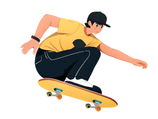 卡通手绘滑板男孩
