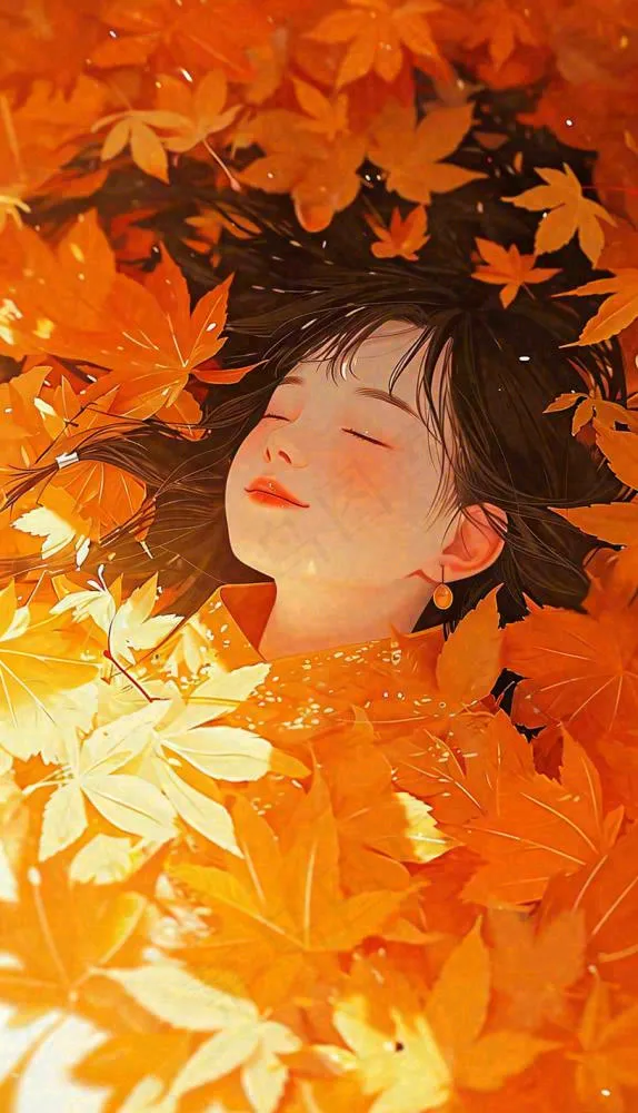 秋天秋季落叶美人，阳光落日秋叶，立秋秋分(816x1420)