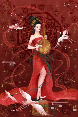 复古中国风国潮神话人物敦煌插画仙女手绘海报背景PSD设计素材