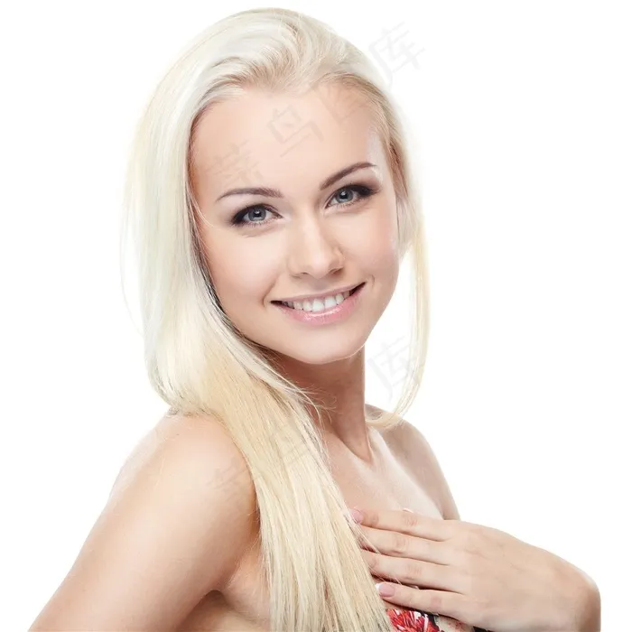 白色长直发的美女高清图片