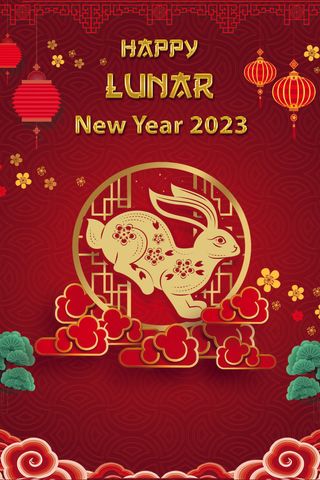 兔年快乐灯笼红色海报