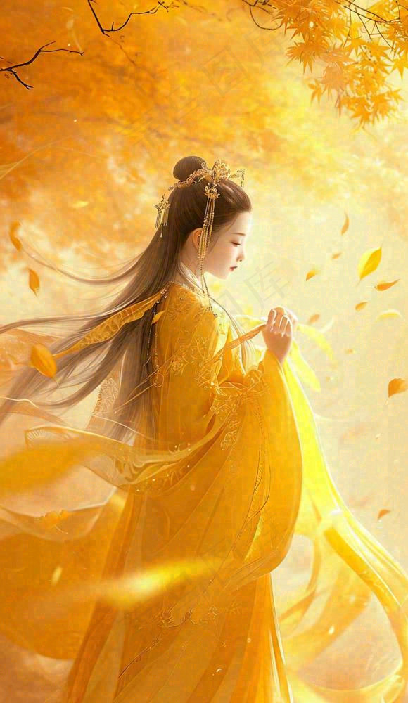 中国风古风美人秋天秋叶温馨(816x1406)