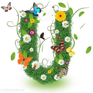 精美植物花朵字母U设计高清图片
