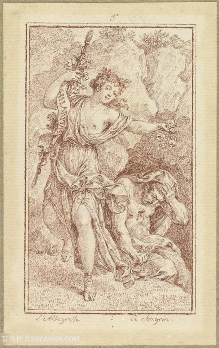 唯美素描山林美女装饰画
