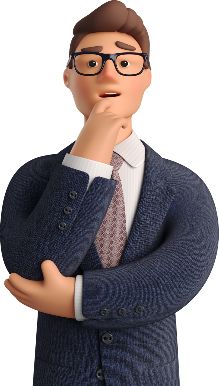 蓝色商务穿正装3d立体思考的男人物
