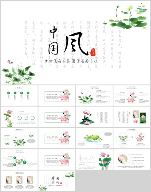 淡雅唯美荷花中国风PPT模板预览图