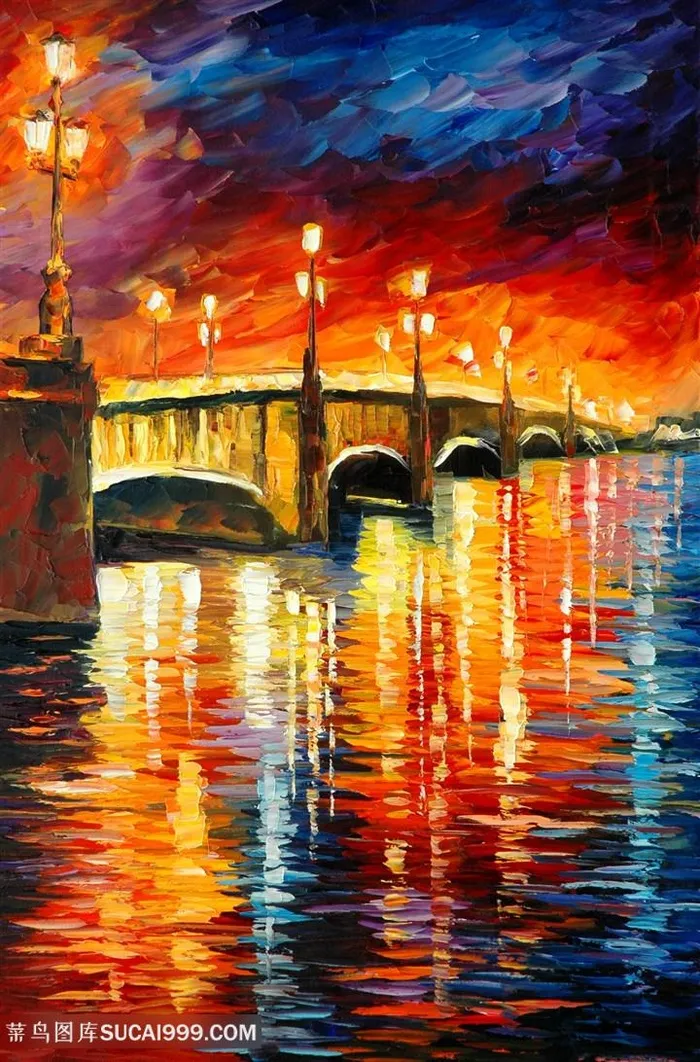 拱桥美景水彩艺术油画装饰画