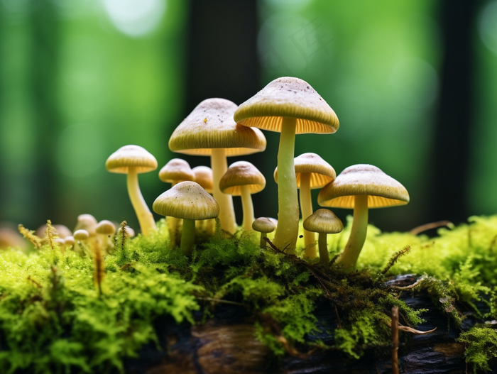 森林蘑菇枯木树干青苔苔藓摄影图(3696x2784)