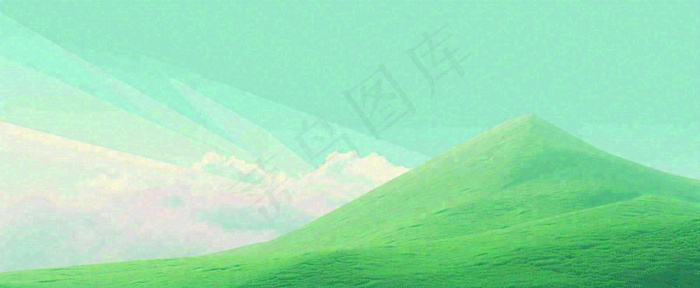 阳光明媚绿色的山坡卡通手绘春天(1712x704)