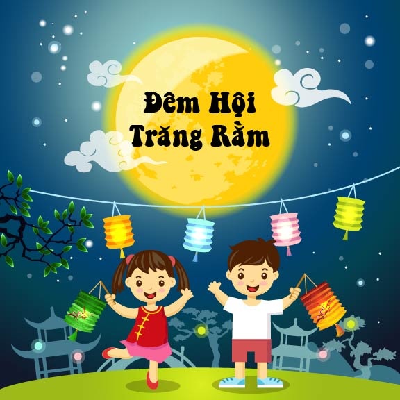 中秋节快儿童灯笼蓝色背景ai矢量模版下载