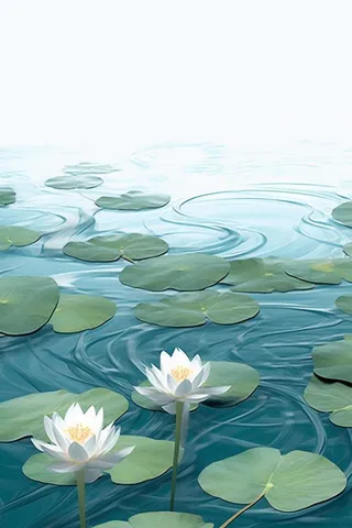 唯美荷花蓝色淡雅简约背景