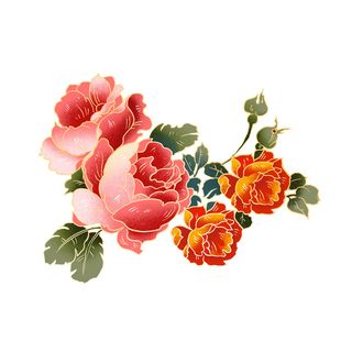 手绘国潮中国风古典牡丹花国花花卉装饰图案PSD设计素材