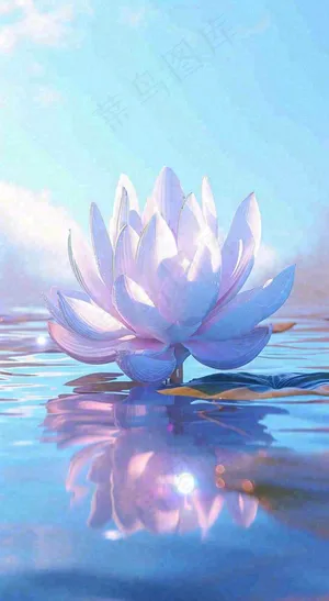 夏日光照莲花蓝色阳光温馨水面，夏至小暑大暑