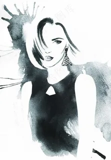 短发冷酷女子水墨画高清图片 短发冷酷女子水墨画高清图片