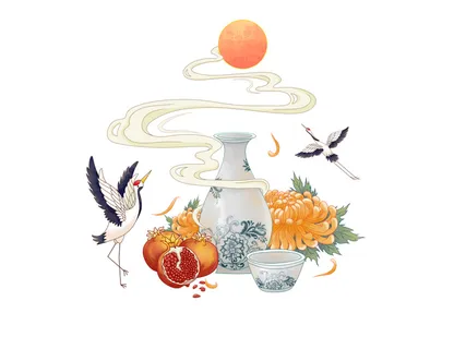 国风重阳节菊花仙鹤元素