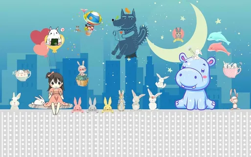 卡通手绘儿童房背景墙