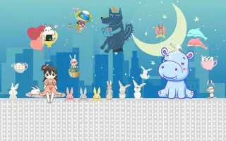 卡通手绘儿童房背景墙