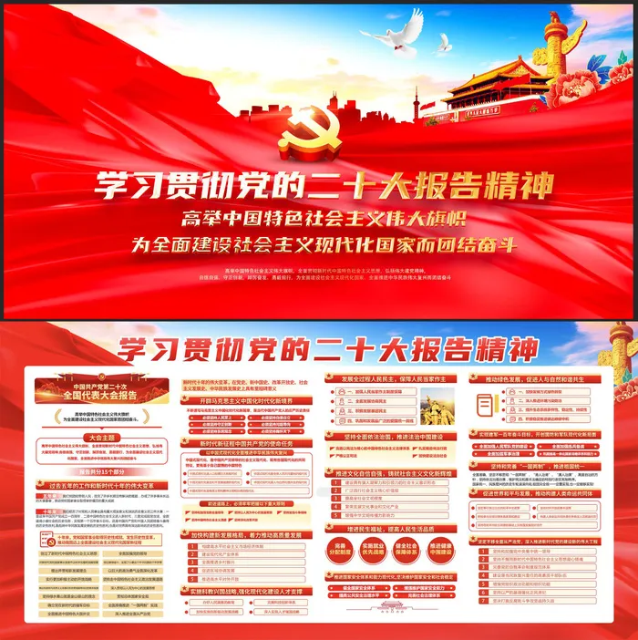 党的二十大宣传栏二十大报告党建展板psd模版下载