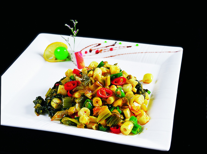 川菜湘菜高清菜谱 酸菜炒小笋