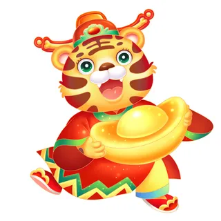 中国风2022虎年元旦新年卡通老虎形象装饰元素插画ps素材