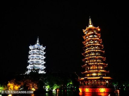 桂林日月宝塔夜景灯光图片