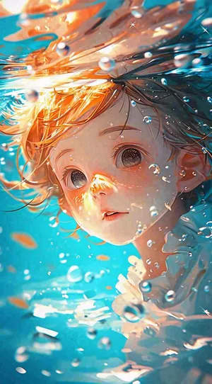 夏天泳池游泳少年儿童手绘插画，夏至小暑