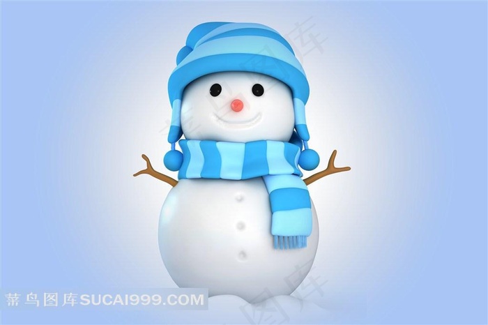 蓝色帽子3D圣诞小雪人设计图片