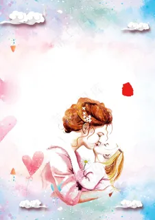 卡通手绘母亲节插画漫画素材