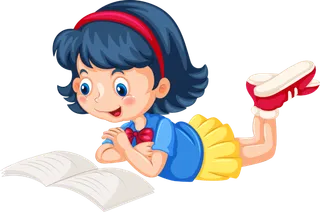 趴着读书 卡通 女孩