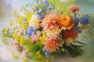 地上放着的一大束鲜花摄影图