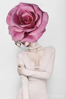 粉色玫瑰花美女装饰画