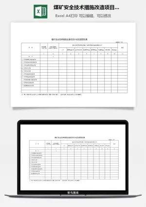 煤矿安全技术措施改造项目计划完成情况表excel模板预览图
