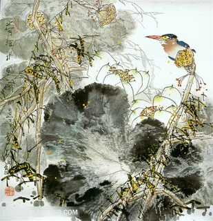 时尚水墨荷叶鸟中式装饰画 时尚水墨荷叶鸟中式装饰画