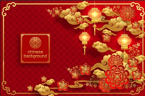 设计新年红色花卉