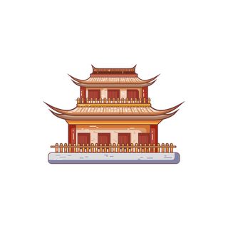 复古中国风国潮古建筑插画手绘高楼古塔AI素材亭子png免抠图