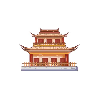 复古中国风国潮古建筑插画手绘高楼古塔AI素材亭子png免抠图