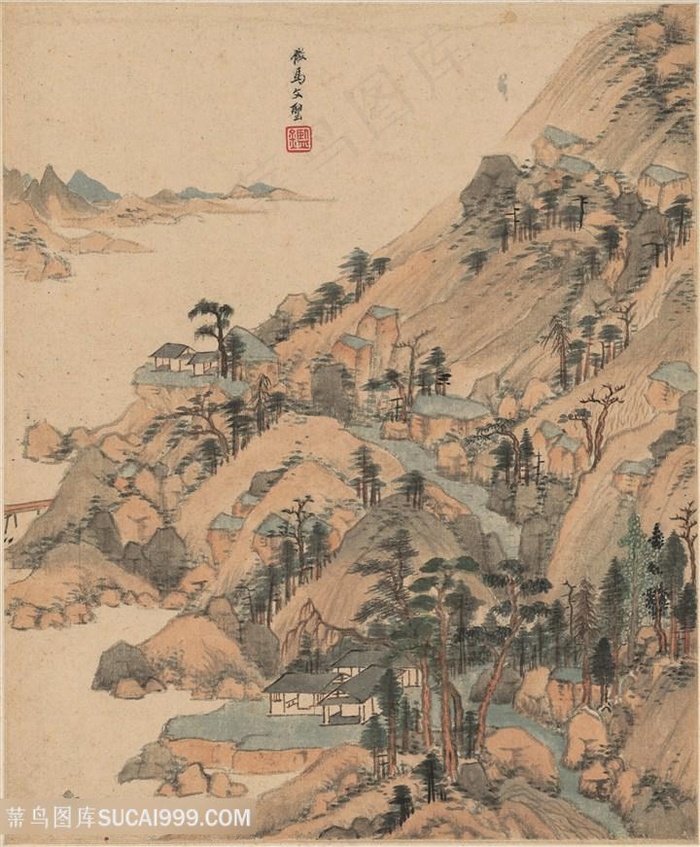 明代画家王鉴仿古山水册页国画图片