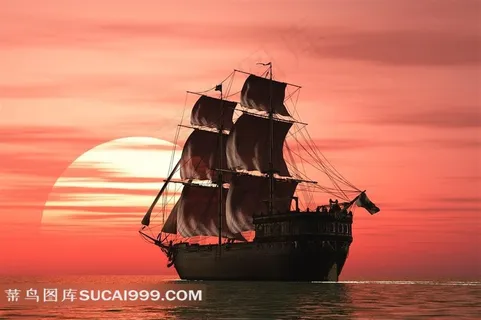 夕阳下在海上行驶的帆船图船图片 夕阳下在海上行驶的帆船图船图片