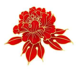 国潮风立体浮雕金边手绘花朵花卉PSD设计PNG免扣图片元素素材