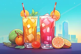 夏日冰饮水果果汁汽水卡通插画