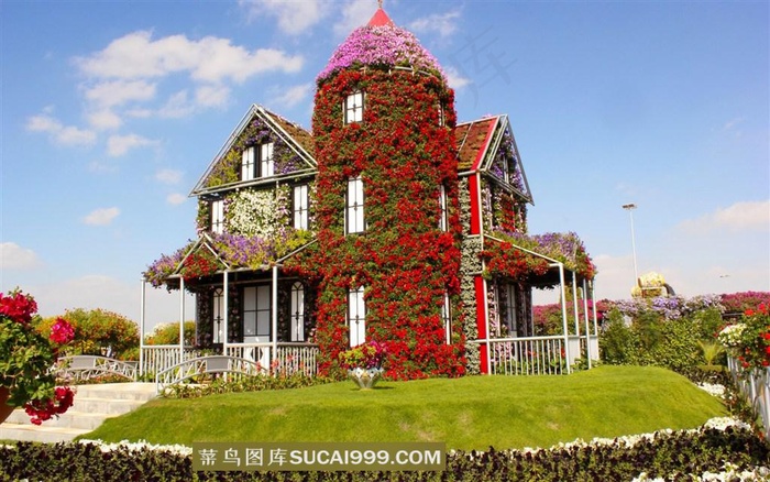 鲜花装饰别墅花园图片