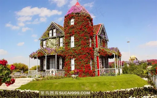 鲜花装饰别墅花园图片