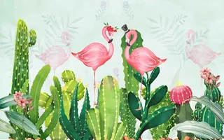 热带雨林火烈鸟背景墙