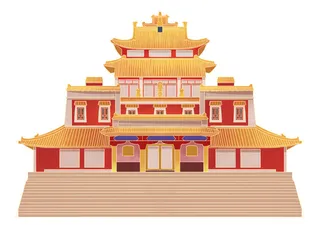 复古中国风国潮古建筑插画手绘高楼古塔PSD素材亭子png免抠图