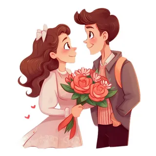 520情人节情侣亲吻送花免抠